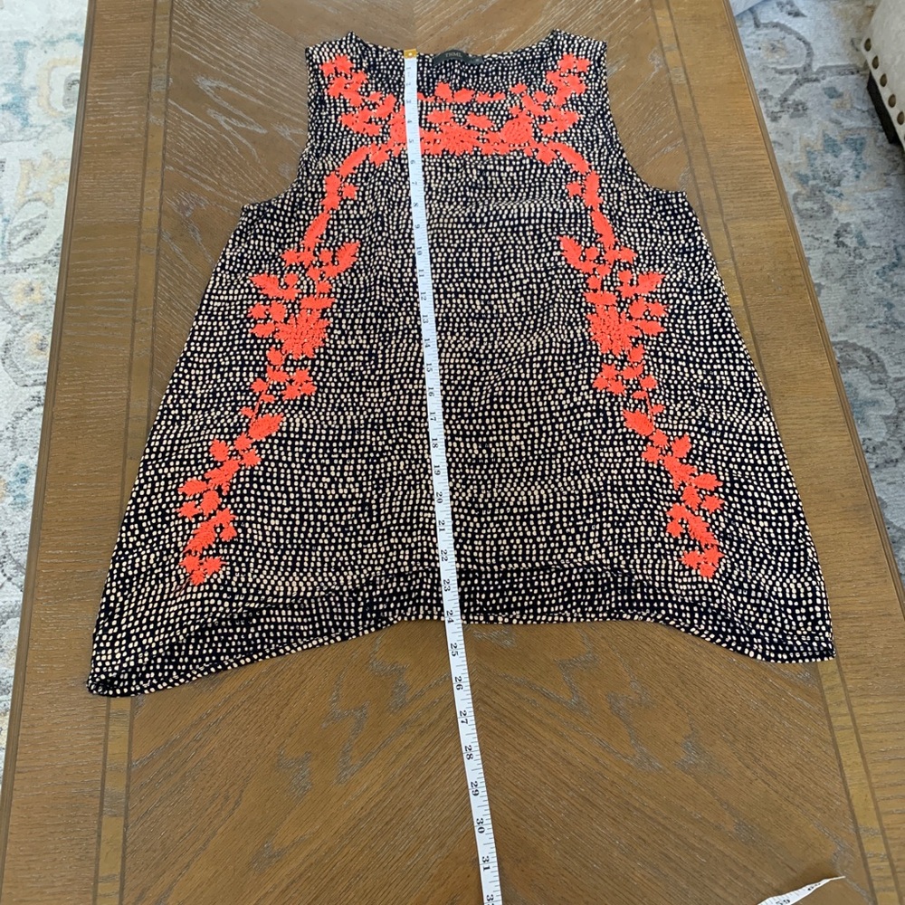 THML Sleeveless Black Blouse with Orange Embroidered Flowers & Cream Dots - Picture 15 of 15